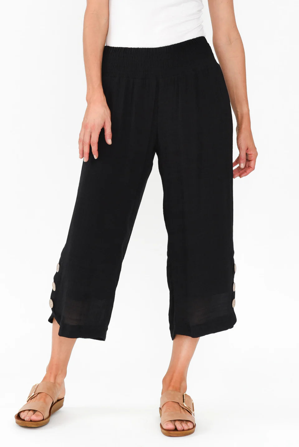Mia - Womens Button Detail Casual Everyday Pants
