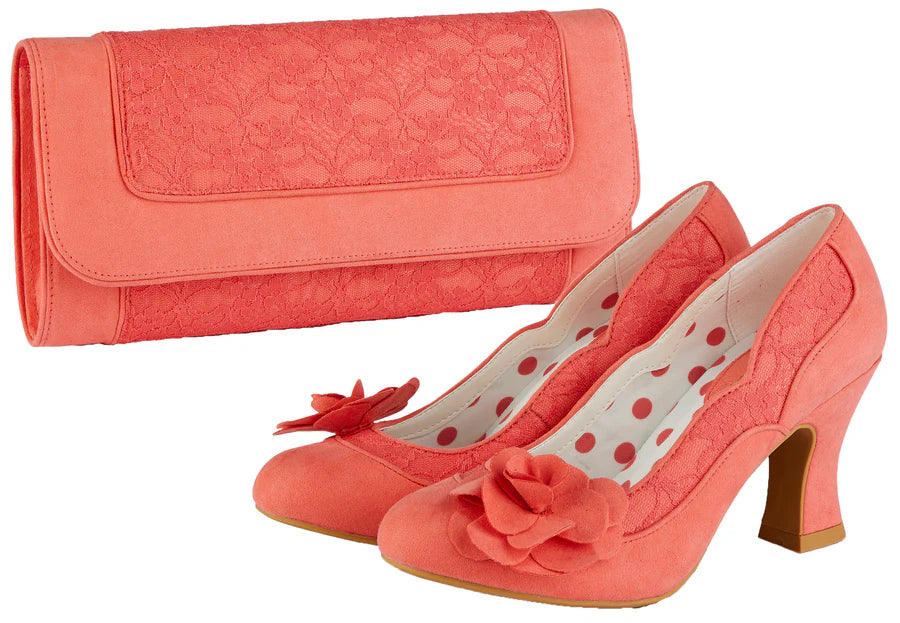 Autumn - Coral Court Shoe With Flower Trim Women