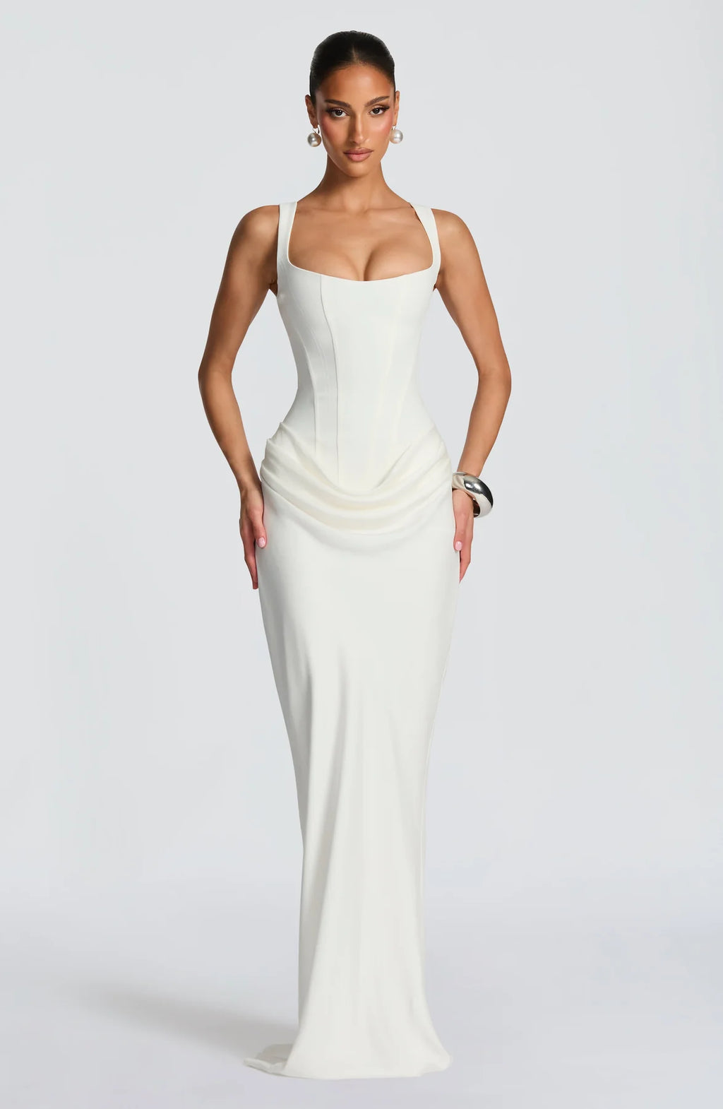 Narelle - White Elegant Flowing Maxi Dress for Women