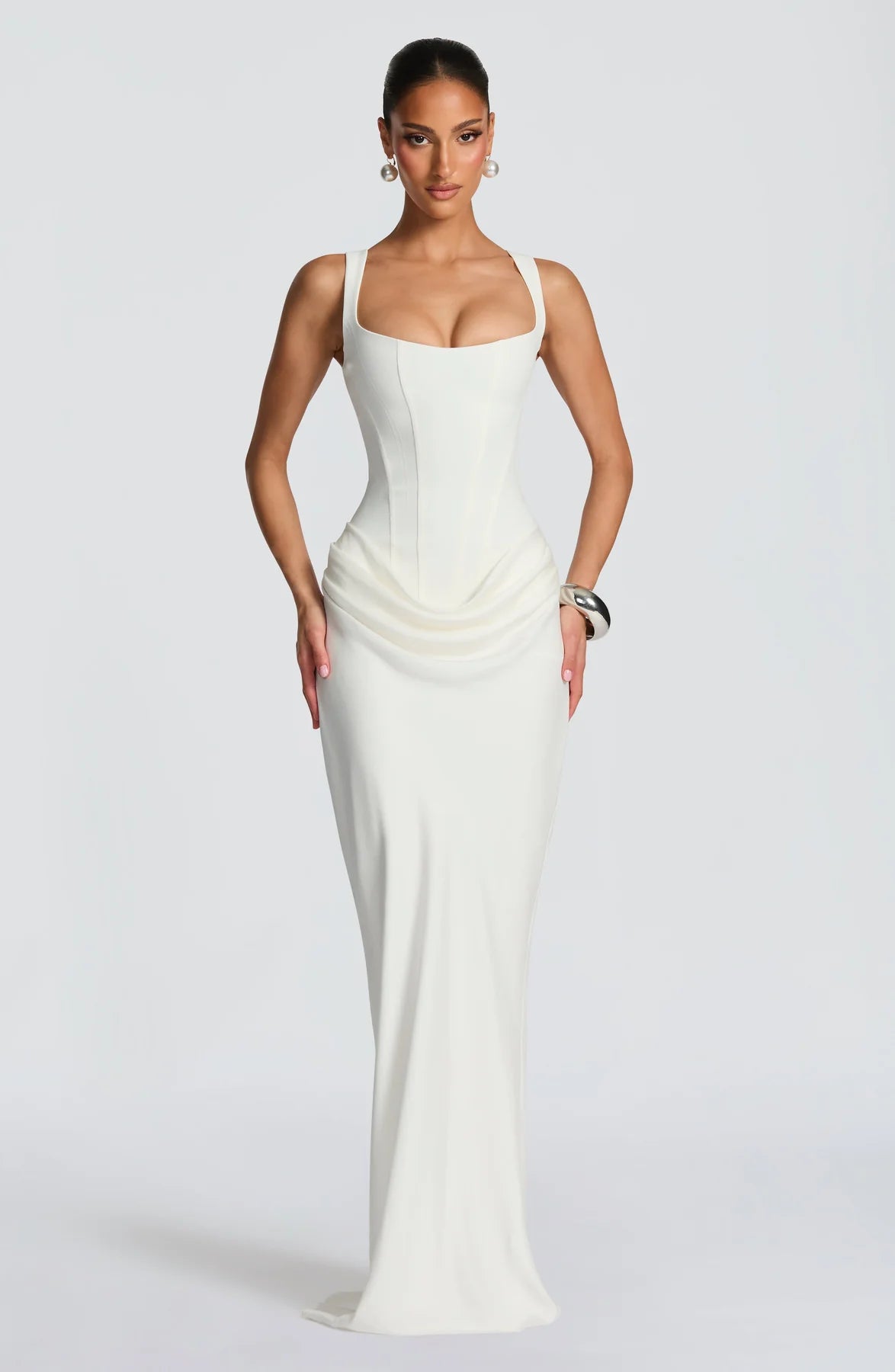 Narelle - White Elegant Flowing Maxi Dress for Women