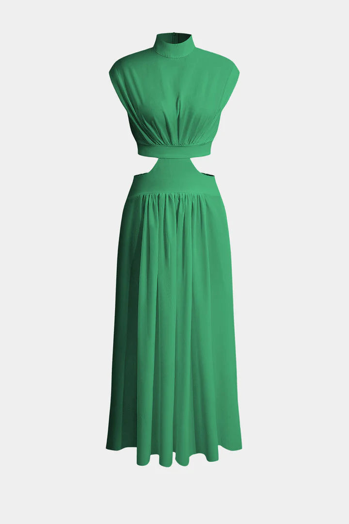 Adeline - Mock Neck Cut Out Ruched Maxi Dress Women