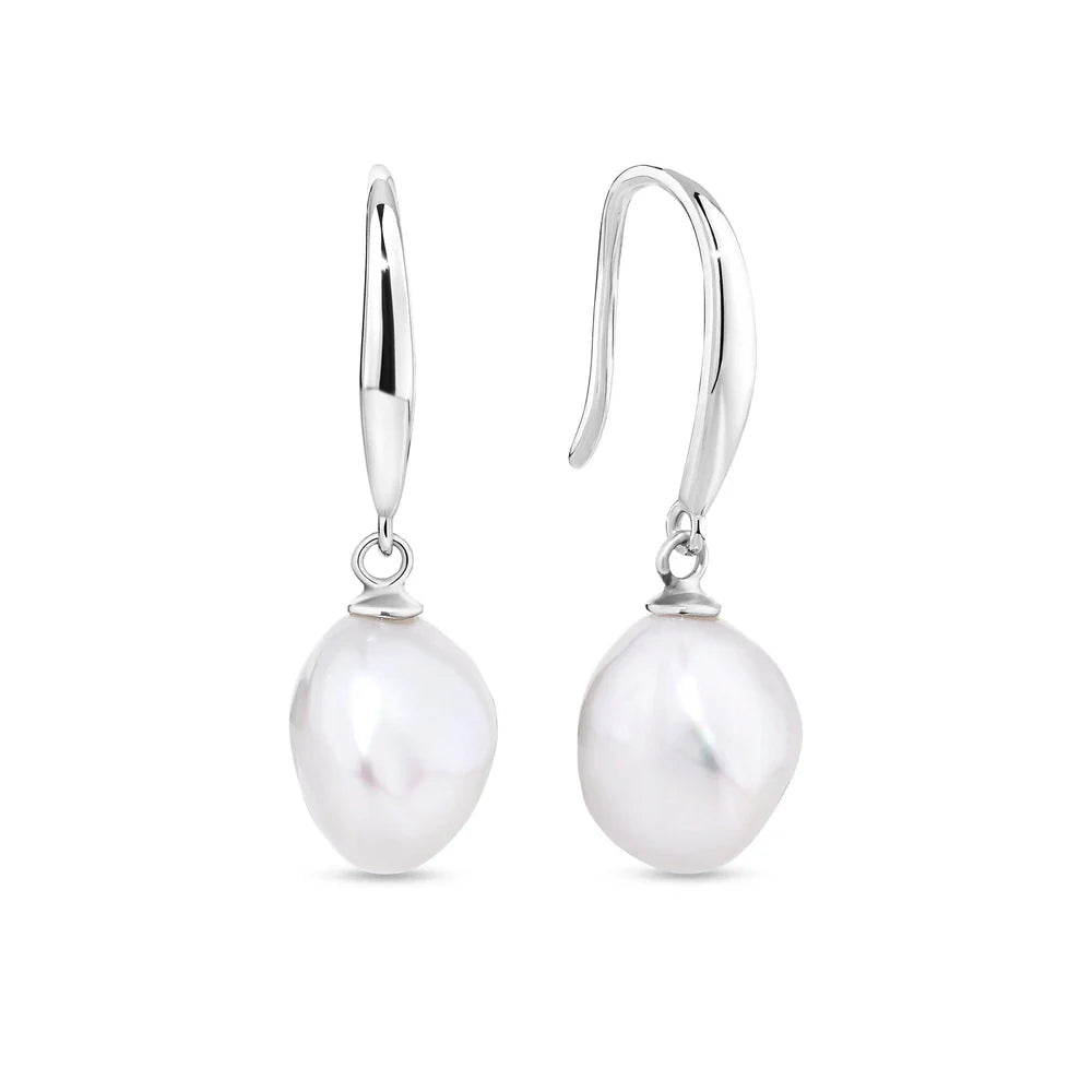Alicia - Freshwater Baroque Pearl Drop Earrings Silver