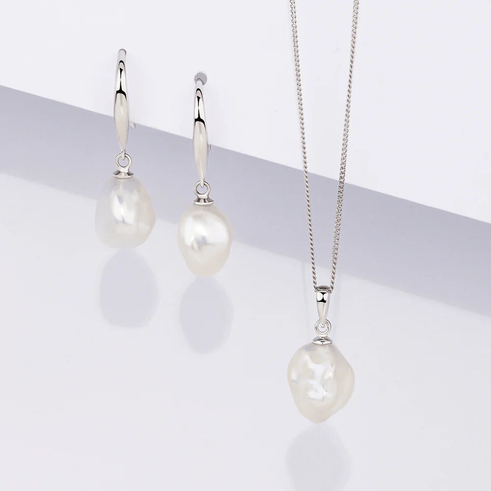 Alicia - Freshwater Baroque Pearl Drop Earrings Silver
