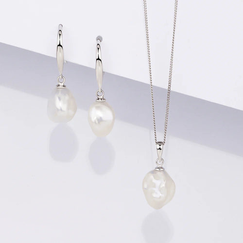 Alicia - Freshwater Baroque Pearl Drop Earrings Silver