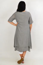 Isla - Grey Overlay Tunic Dress Elegant Style