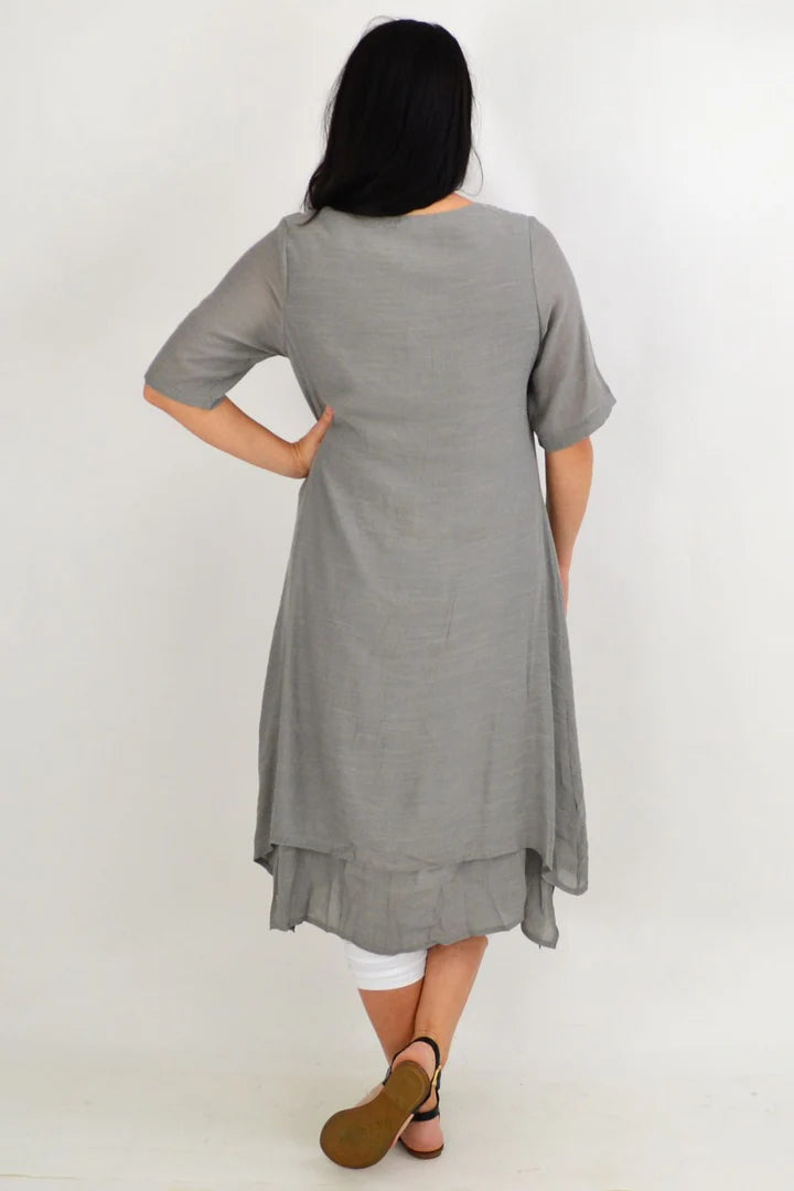 Isla - Grey Overlay Tunic Dress Elegant Style