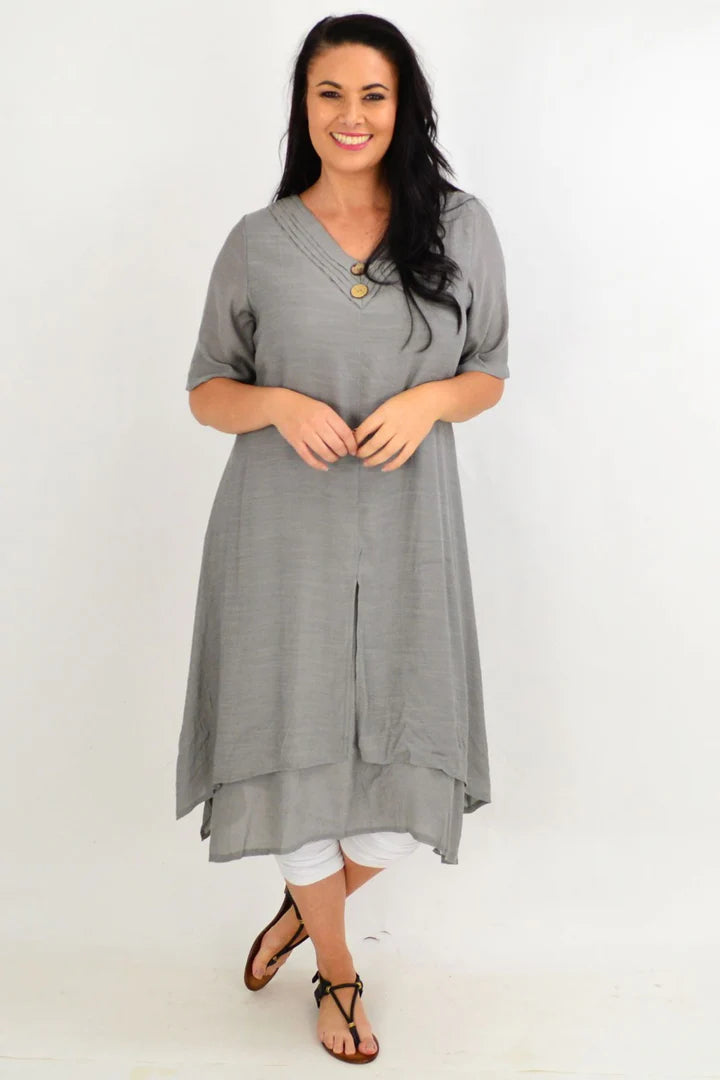 Isla - Grey Overlay Tunic Dress Elegant Style