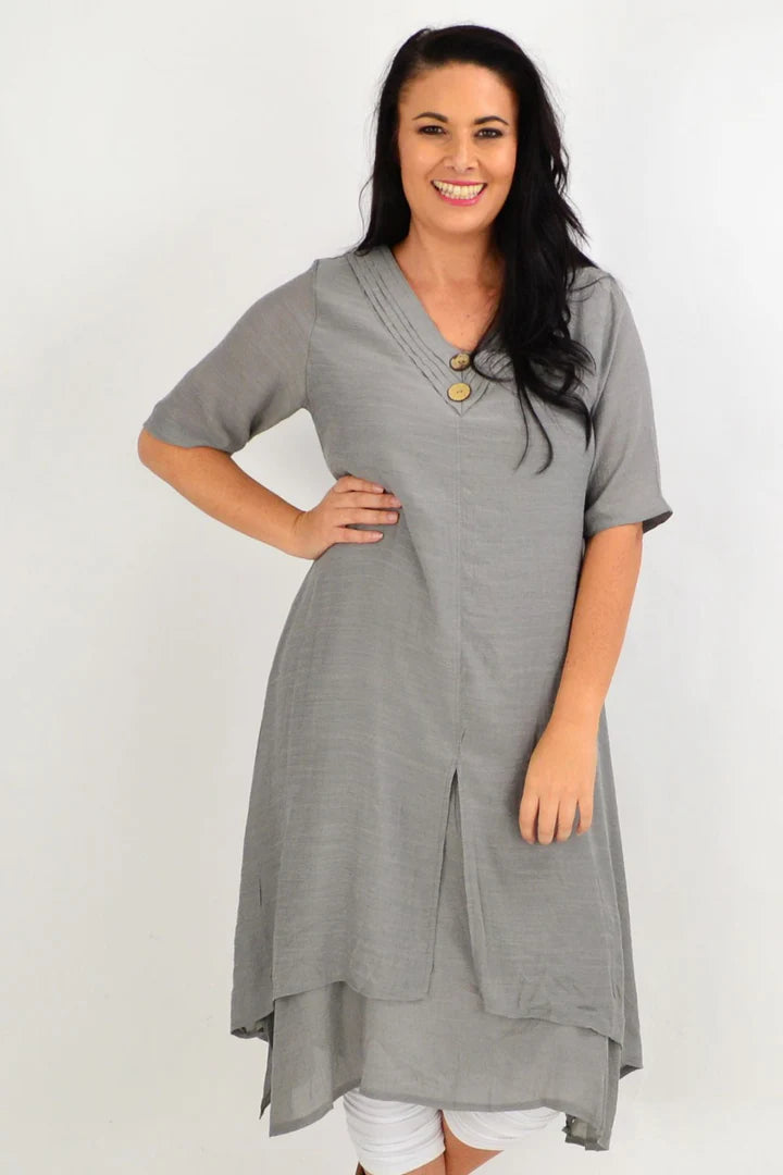 Isla - Grey Overlay Tunic Dress Elegant Style