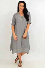 Isla - Grey Overlay Tunic Dress Elegant Style