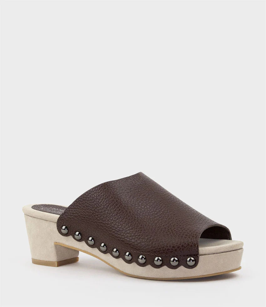Leah - Brown Studded Slide Unit Sandal for Women