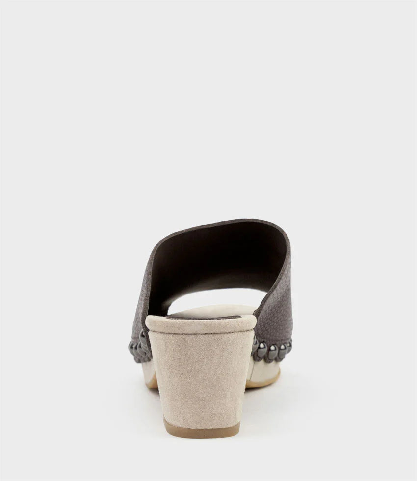 Leah - Brown Studded Slide Unit Sandal for Women
