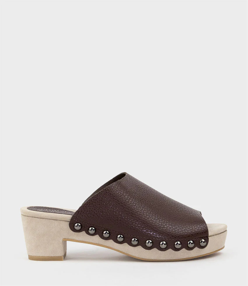 Leah - Brown Studded Slide Unit Sandal for Women
