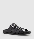 Zara - Black Multi-Strap Buckle Slides