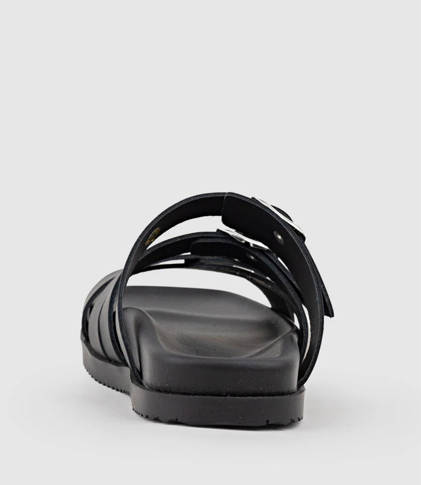 Zara - Black Multi-Strap Buckle Slides