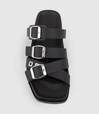 Zara - Black Multi-Strap Buckle Slides