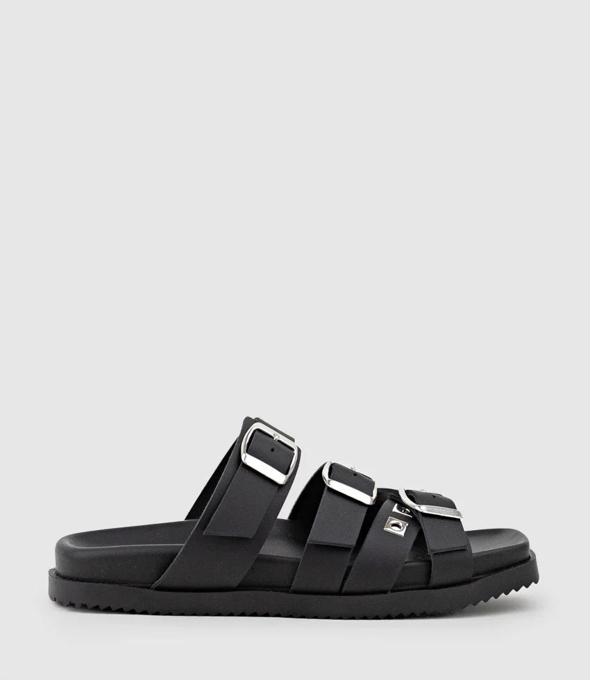 Zara - Black Multi-Strap Buckle Slides