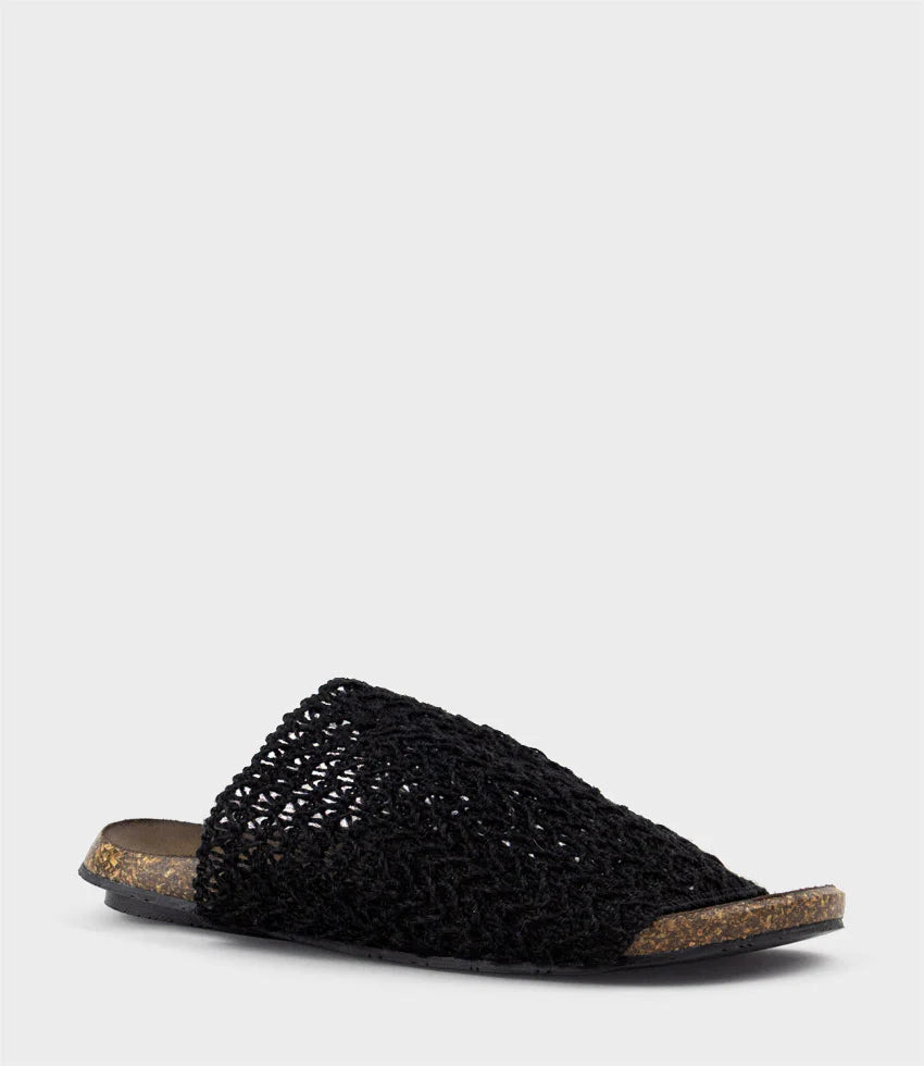 Layla - Black Textured Slide Footbed Sandal Women