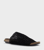 Layla - Black Textured Slide Footbed Sandal Women