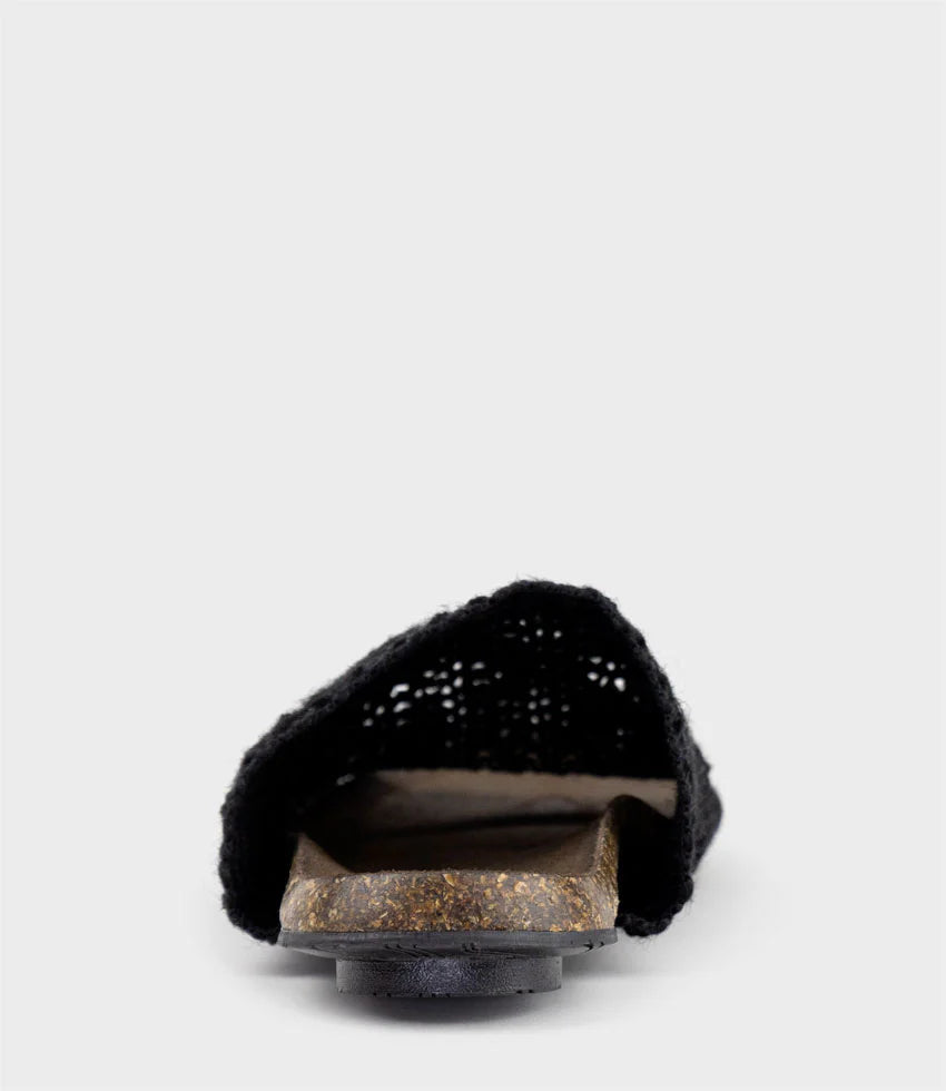 Layla - Black Textured Slide Footbed Sandal Women
