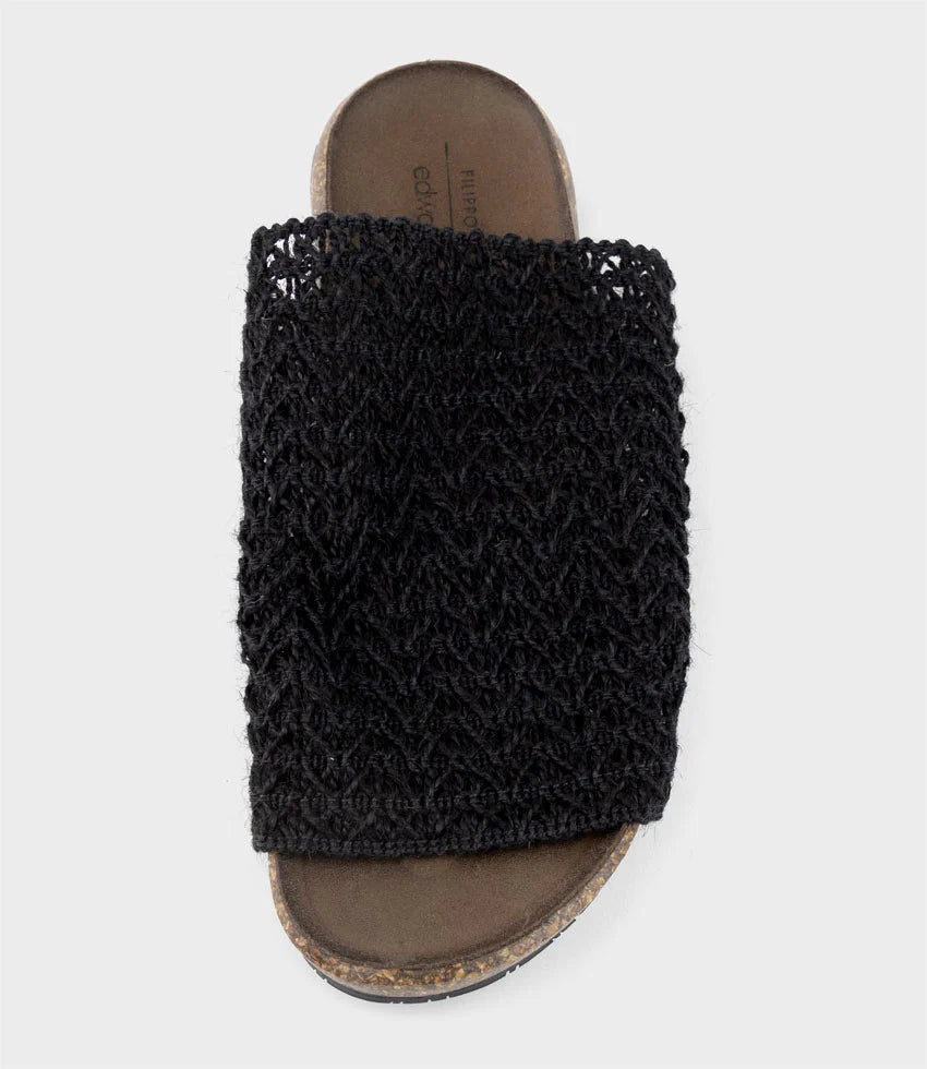 Layla - Black Textured Slide Footbed Sandal Women