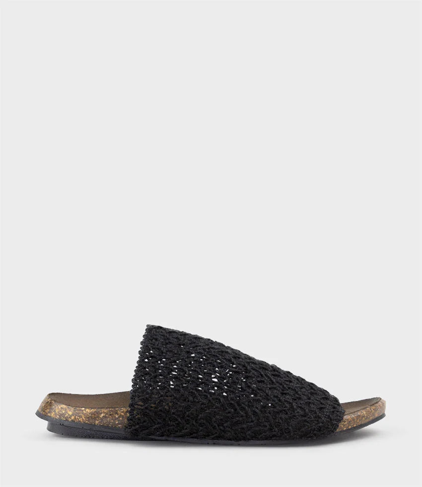 Layla - Black Textured Slide Footbed Sandal Women