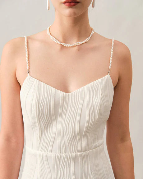 Ariana - Wave Textured Pearl Strap Midi Dress