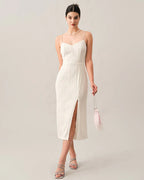 Ariana - Wave Textured Pearl Strap Midi Dress