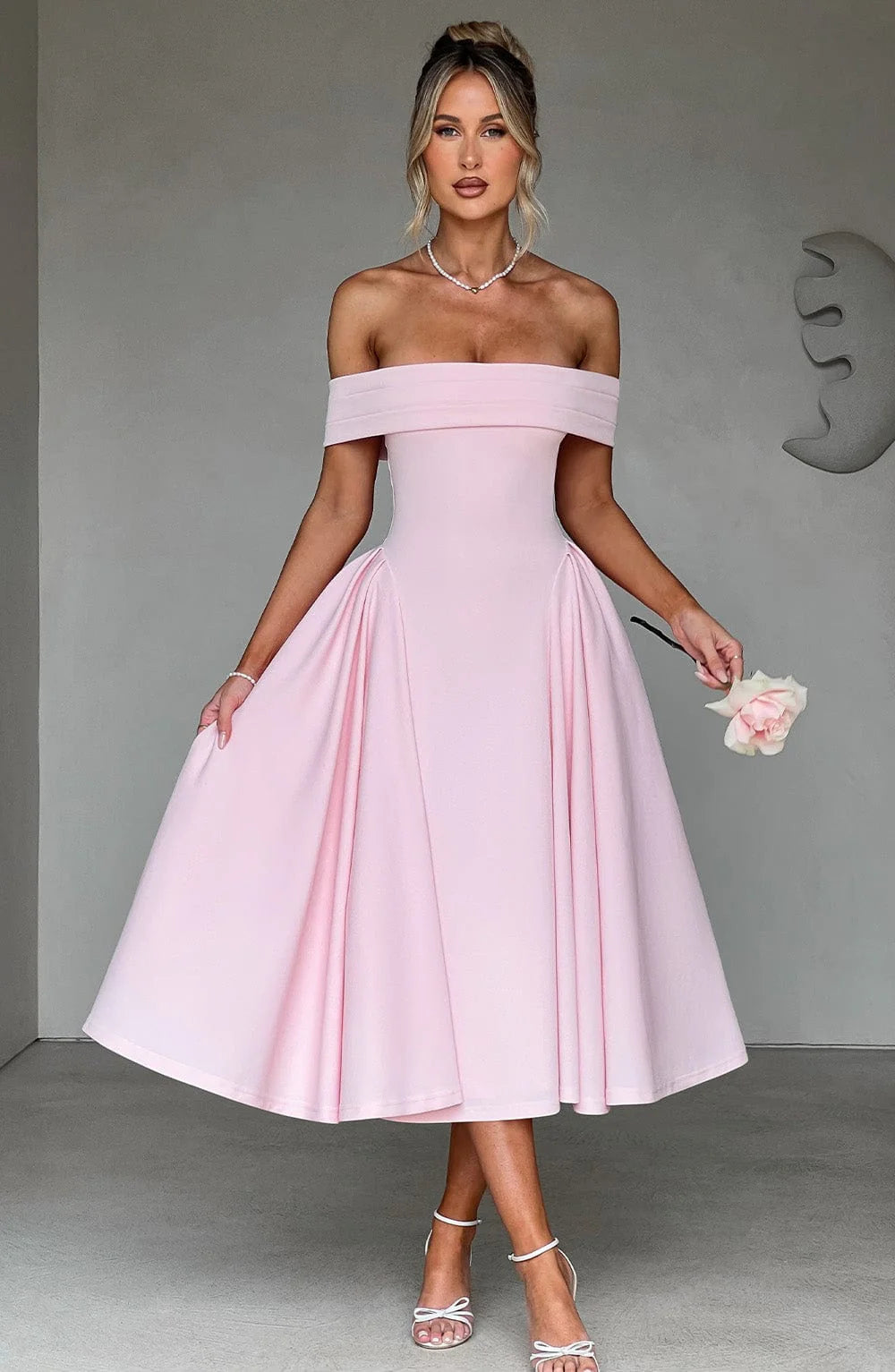 Kylie - Miranda Blush Elegant Midi Dress for Women