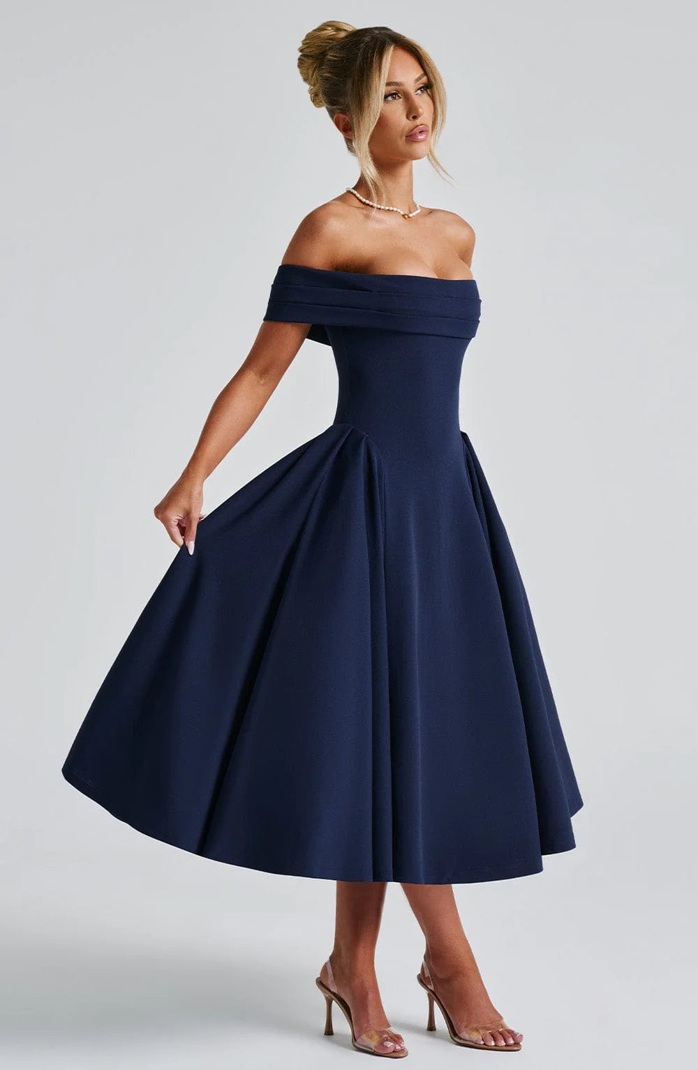 Robyn - Navy Elegant Midi Dress for Women