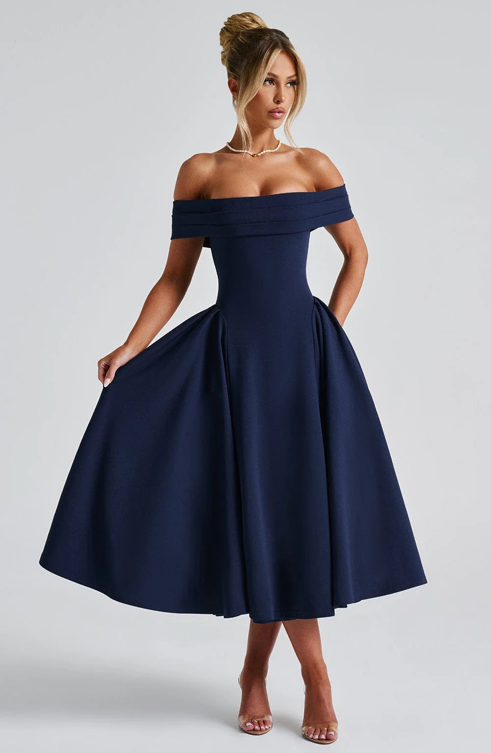 Robyn - Navy Elegant Midi Dress for Women