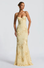 Tracey - Lemon Elegant Flowing Maxi Dress for Women