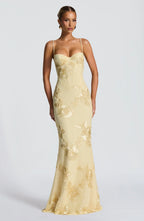 Tracey - Lemon Elegant Flowing Maxi Dress for Women