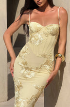 Tracey - Lemon Elegant Flowing Maxi Dress for Women