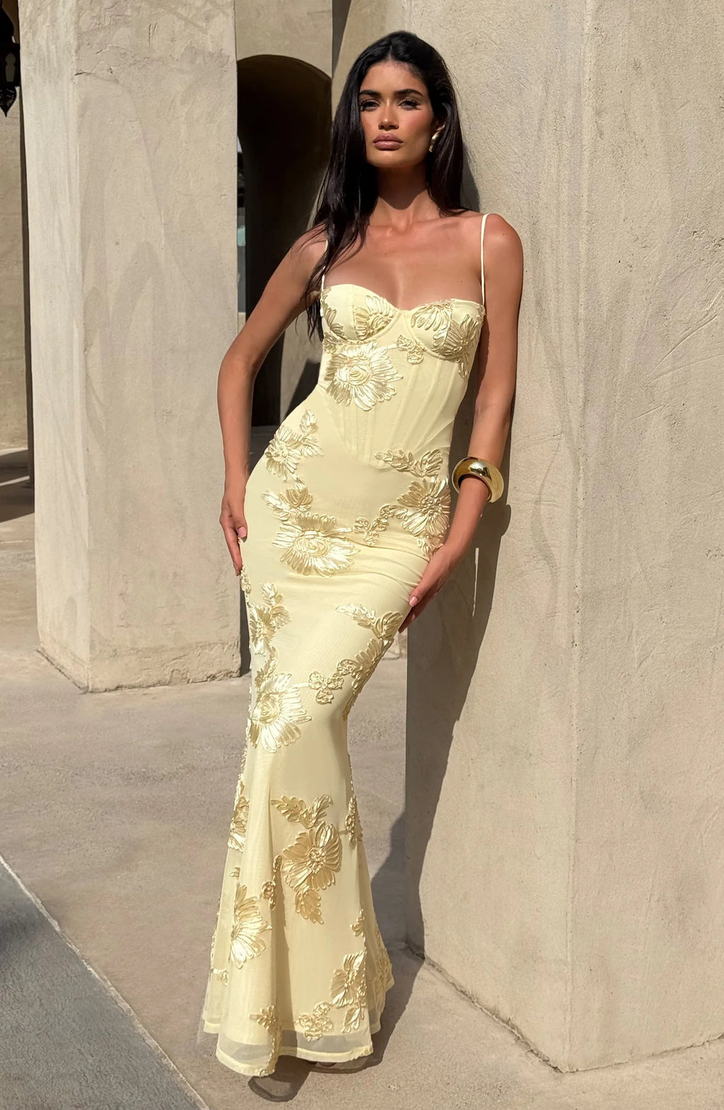 Tracey - Lemon Elegant Flowing Maxi Dress for Women