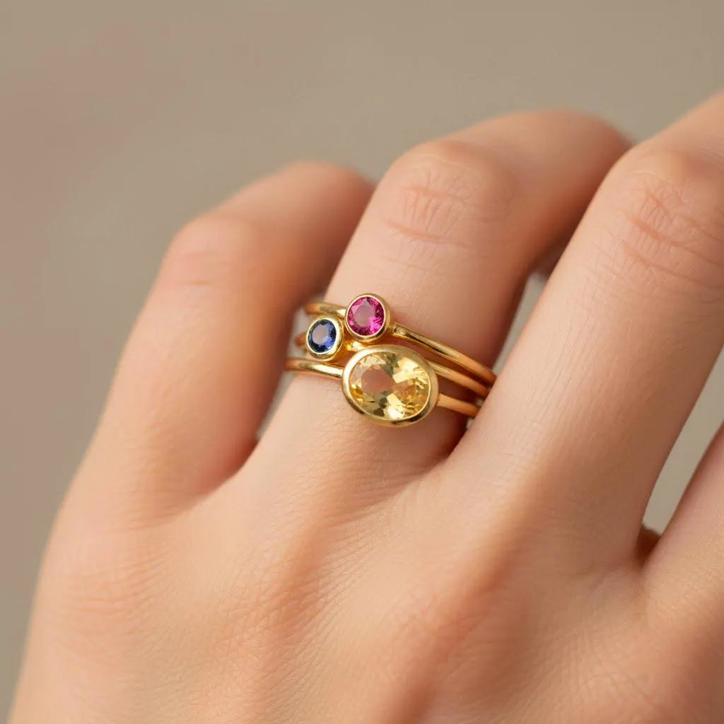 Lucy - Birthstone Stacking Ring Set for Mom Women