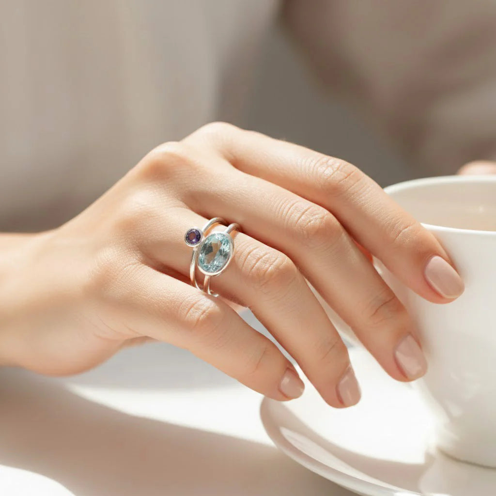Lucy - Birthstone Stacking Ring Set for Mom Women