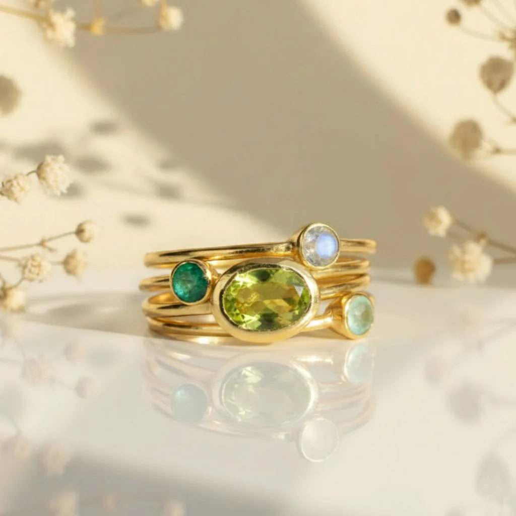 Lucy - Birthstone Stacking Ring Set for Mom Women