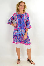 Gail - Blue Three Quarter Sleeve Tunic Dress