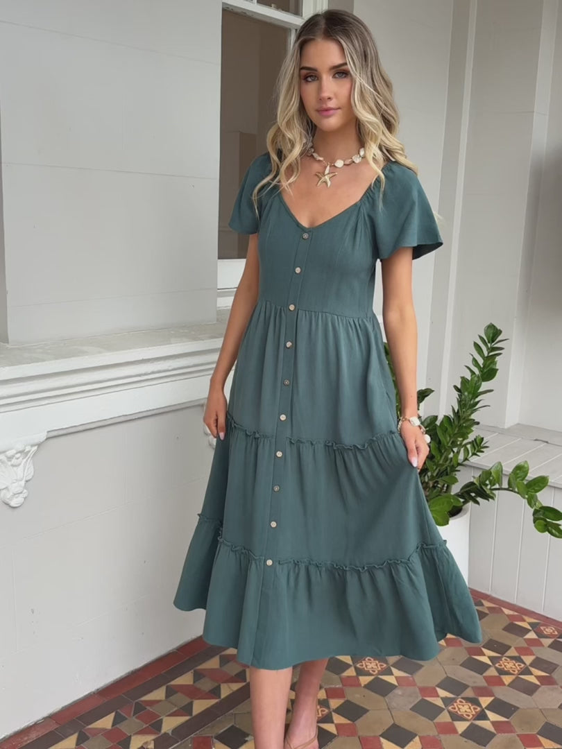 Alana - Celie Deep Green Midi Dress Women