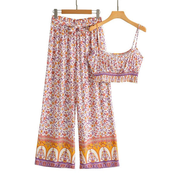 Lucy - Pink Floral Two Piece Pants Set