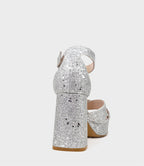 Stella - Silver Sparkle Crossover Platform Sandal Women