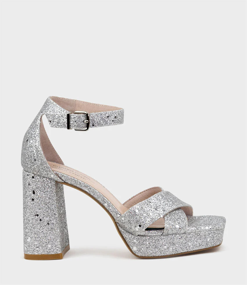 Stella - Silver Sparkle Crossover Platform Sandal Women