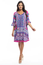 Gail - Blue Three Quarter Sleeve Tunic Dress