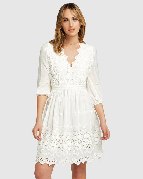 Ava - Eyelet Mini Dress Feminine Elegant Style