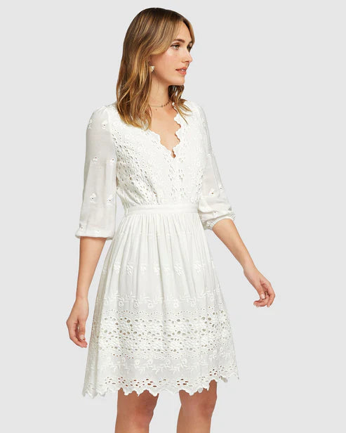 Ava - Eyelet Mini Dress Feminine Elegant Style