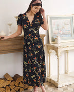 Evie - Black V Neck Floral Button Up Mini Dress
