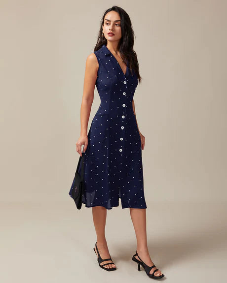 Audrey - Polka Dot Tie Back Midi Dress