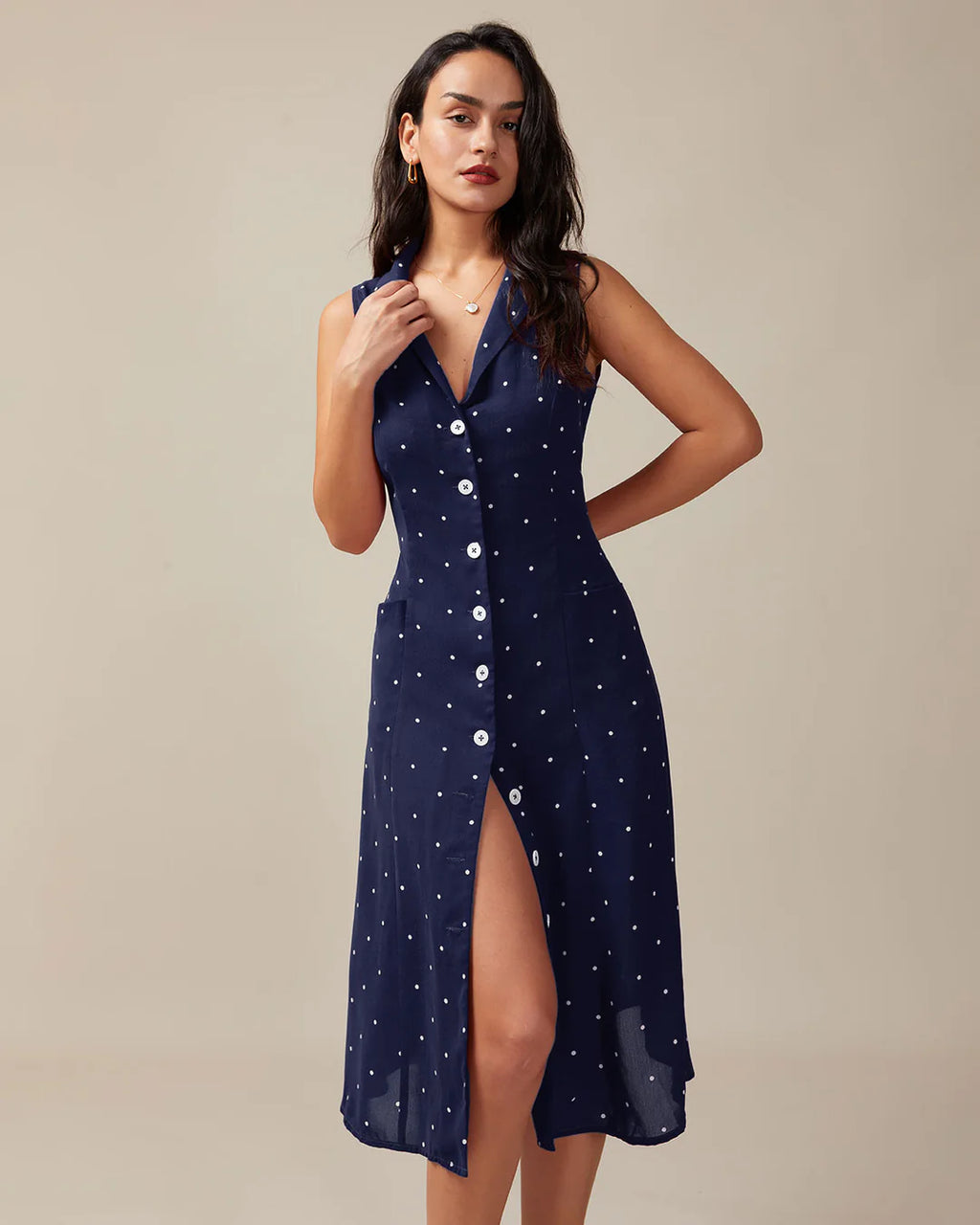 Amelia - Polka Dot Tie Back Midi Dress