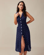 Amelia - Polka Dot Tie Back Midi Dress