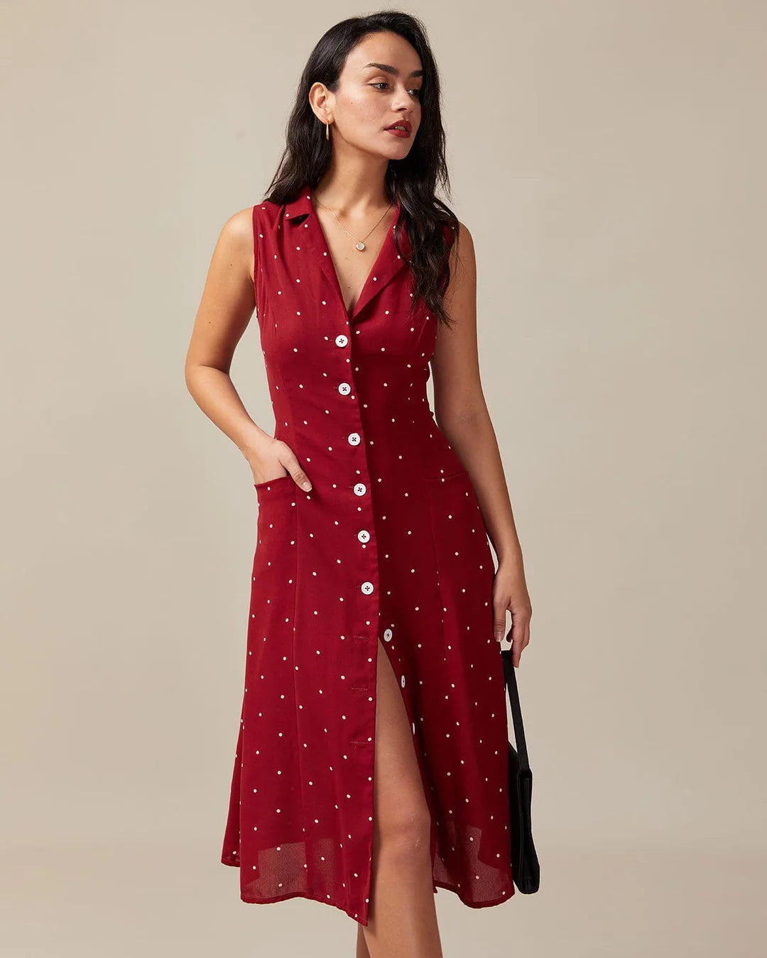 Audrey - Polka Dot Tie Back Midi Dress